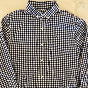 Vineyard Vines Boy Navy and White check button down shirt